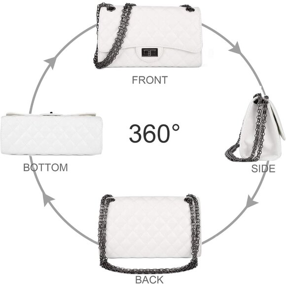 Women White PU Quilted Stylish Crossbody Bag with Chain Strap & Flap Closure - Picture 6 of 6